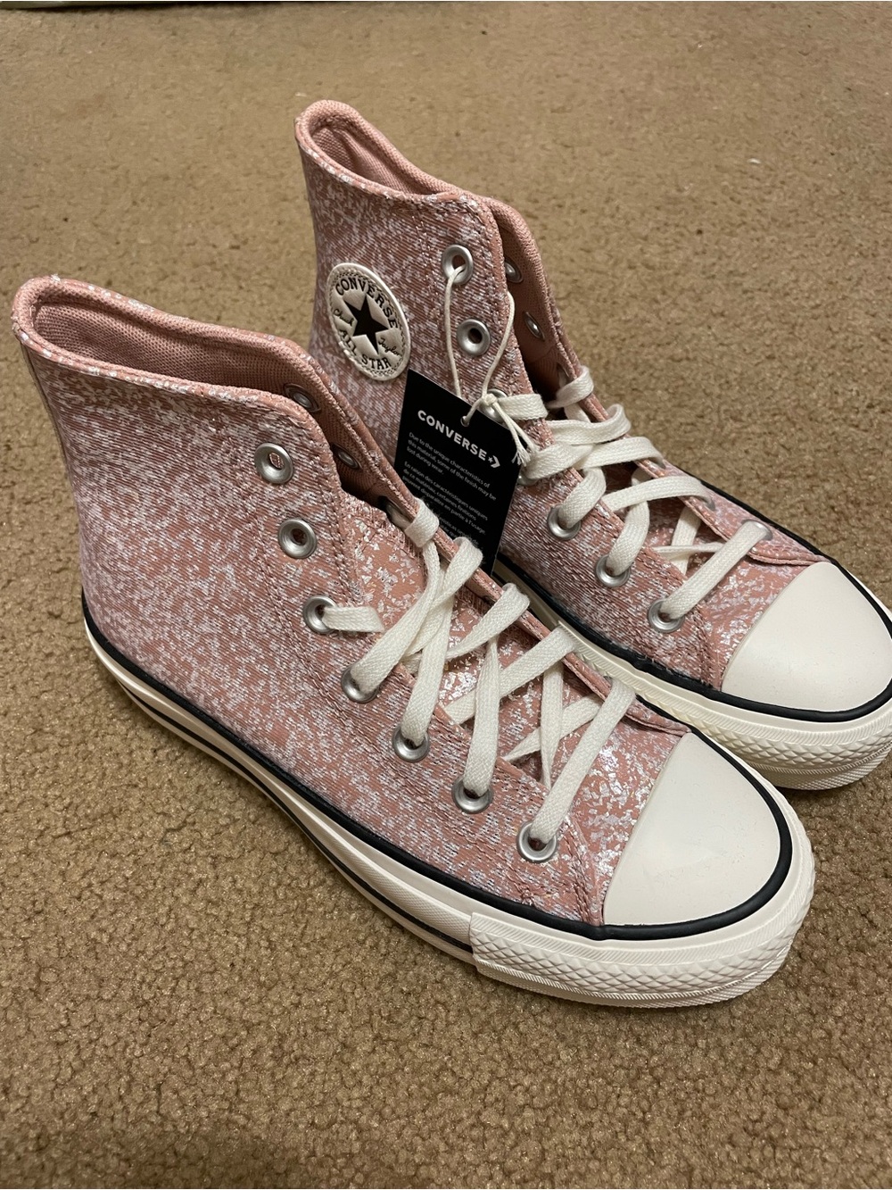Converse Women's Pink silver flake High Top Platform Sneakers